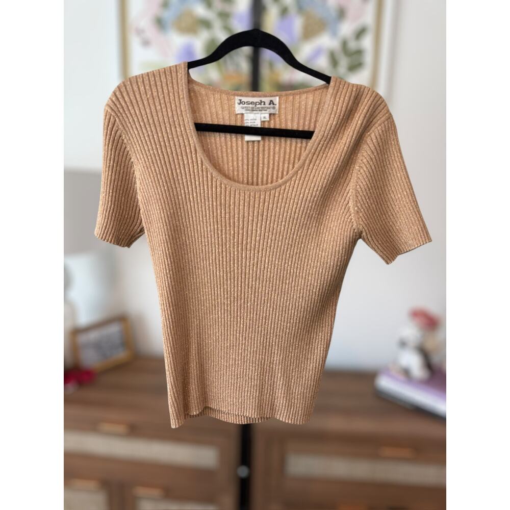 Joseph A. Vintage Gold Metallic Ribbed Short Sleeve Top Size XL